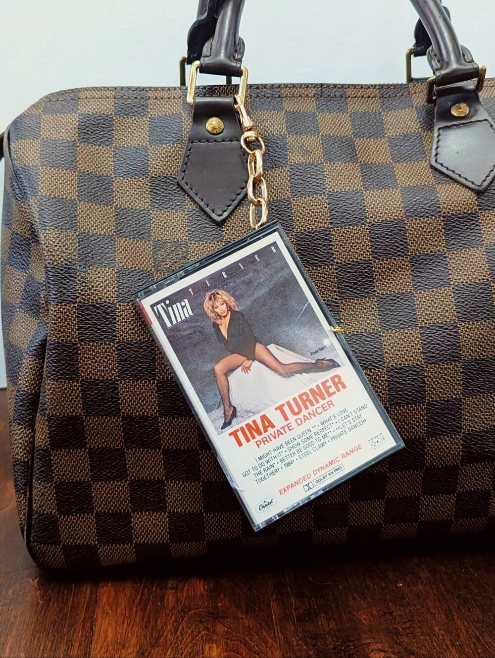 Tina Turner Private Dancer Vintage Cassette Tape Keychain Bag Charm Black/Gold